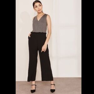 J. Crew 365 Wide Leg Combo Jumpsuit Black Grey Malt Ruffle Waist J7995 (Size 4)